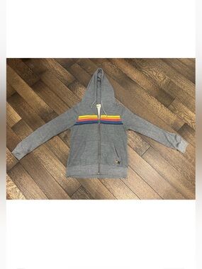 Aviator Nation Gray Hoodie with Rainbow Tag Accent